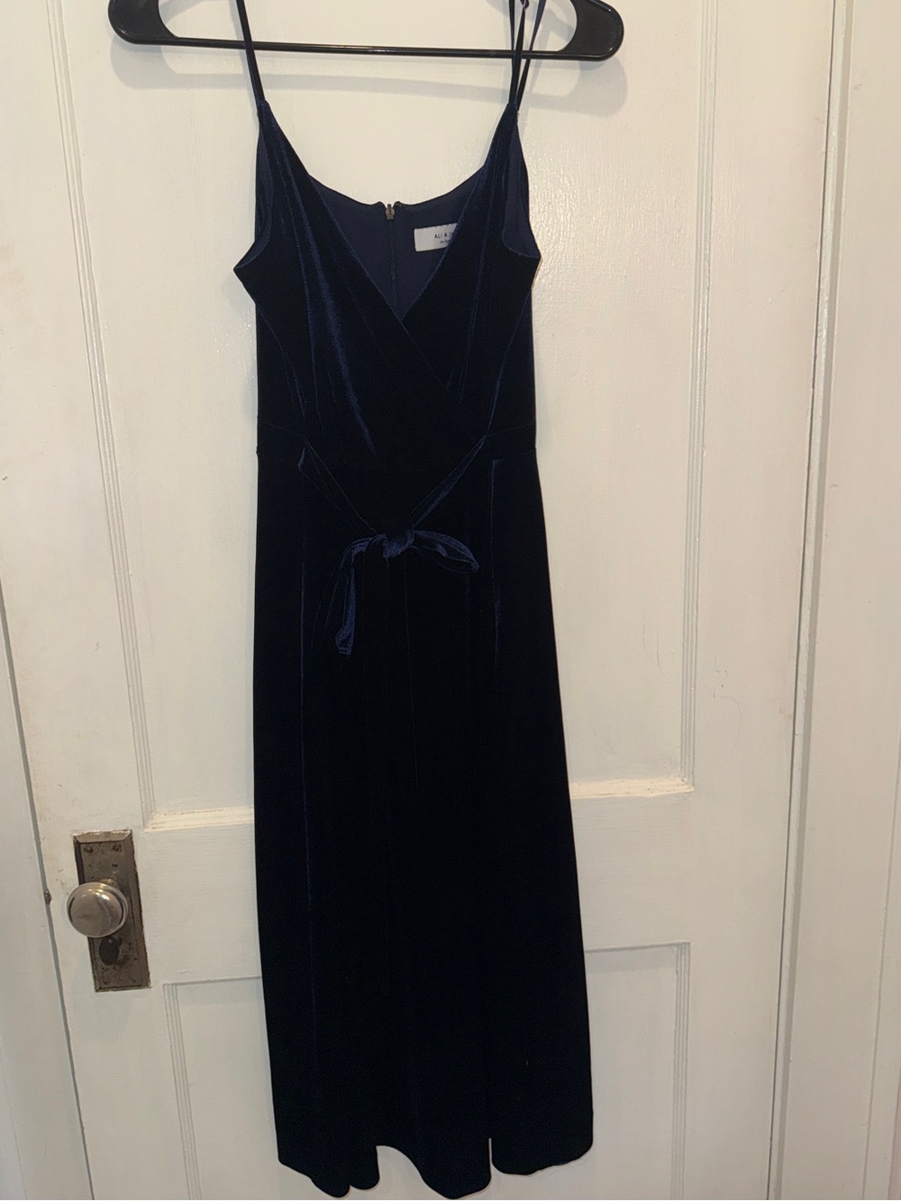 Velvet Slip Dress with Tie Waist - Navy Cocktail Dress L